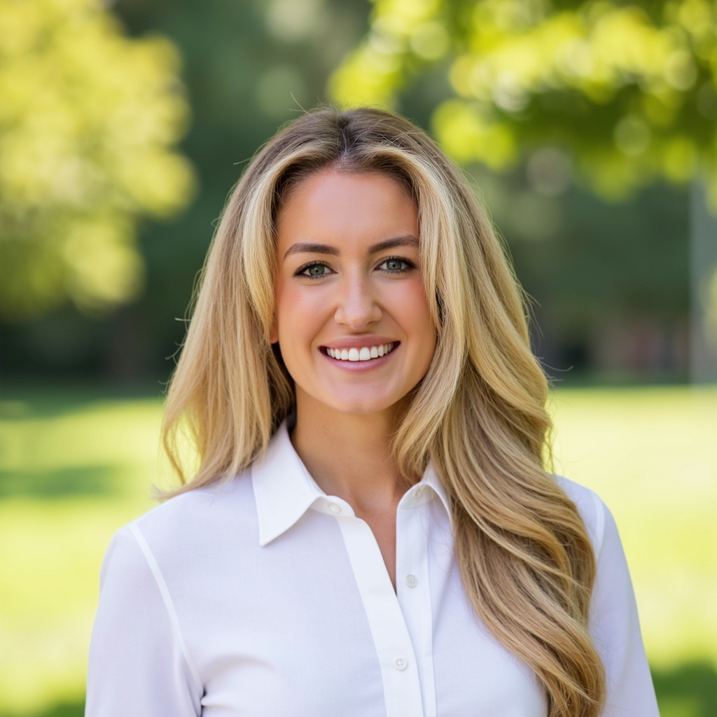 Portrait of Jessi Bugden smiling outdoors in a park in Yountville, California
